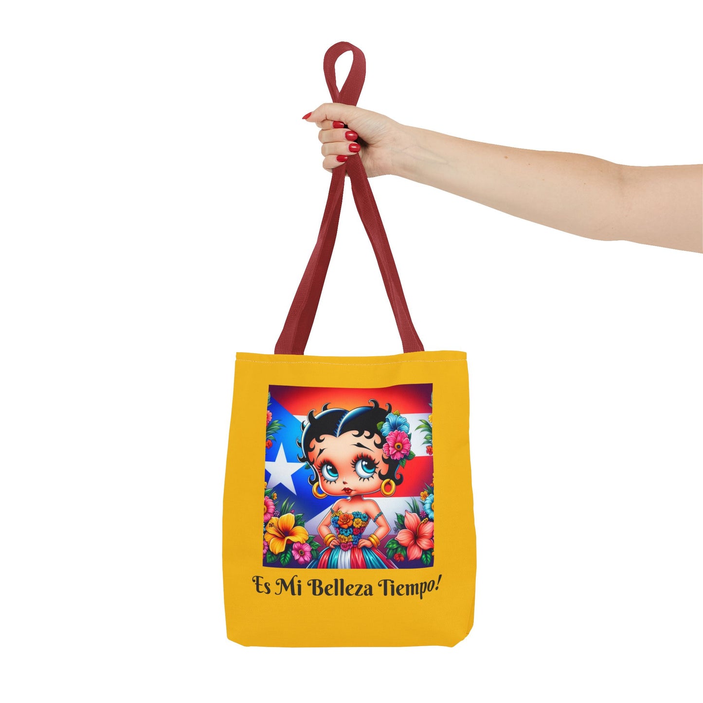 Betty Boop 'Es Mi Belleza Tiempo!' Yellow Tote Bag – Cute Puerto Rican Flag Floral Purse, Stylish Carryall, Chic Handbag