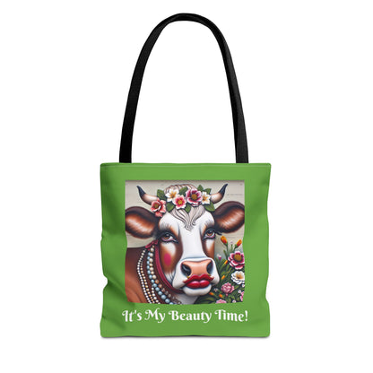 Captivating Cow Lime Green Tote Bag - Cute Farm Animal Carryall, Funny Barnyard Purse, Chic Cow Handbag, Animal Print