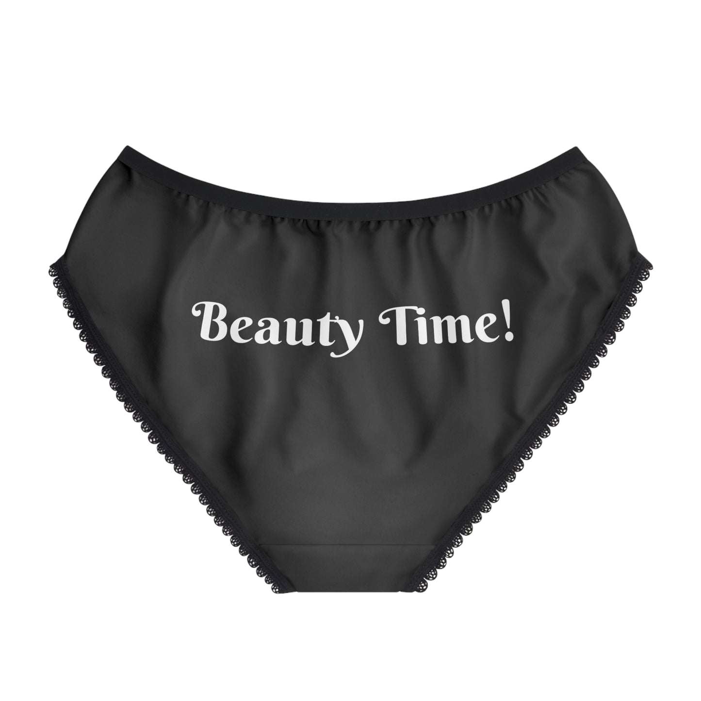 Women's Leopard Black Briefs — "It's My Beauty Time" Rose Print, Women's Underwear, Gift for Her, Pretty Panties