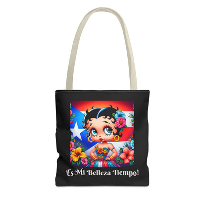 Betty Boop 'Es Mi Belleza Tiempo!' Black Tote Bag – Cute Puerto Rican Flag Floral Purse, Stylish Carryall, Chic Handbag
