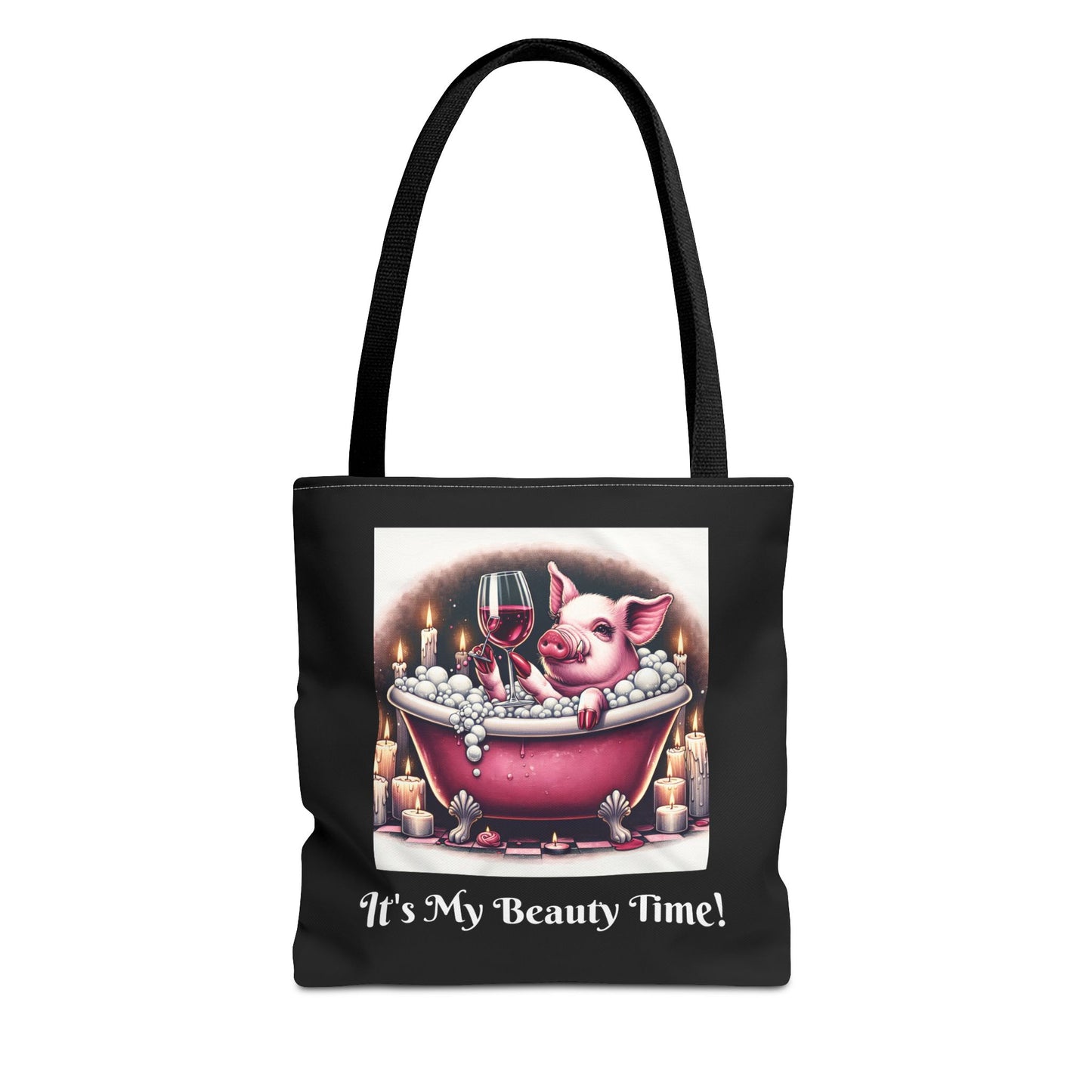 Pretty Pig Bath Black Tote Bag - Cute Animal Lover Gift, Fun Shopping Bag, Funny Carryall, Quirky Shoulder Bag, Unique Grocery Tote