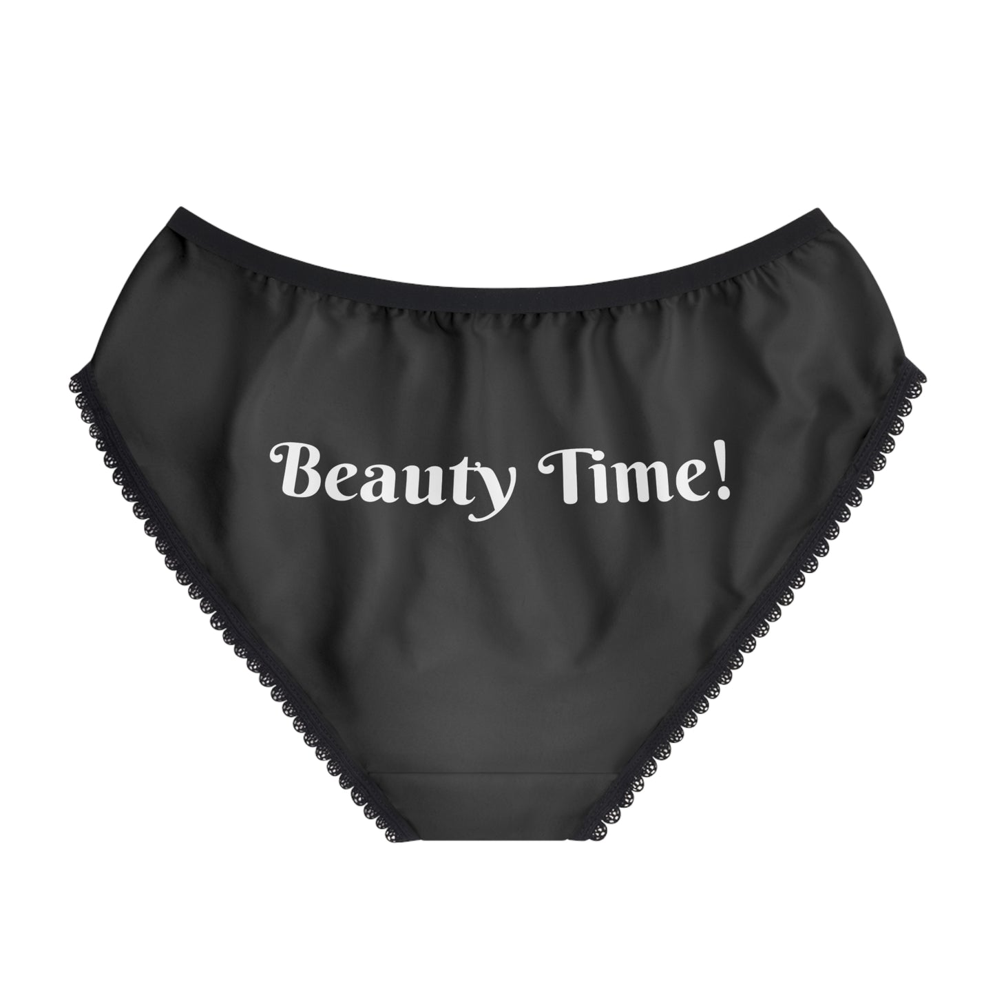 Women's Black Briefs — "It's My Beauty Time" Rose Print, Women's Underwear, Black Panties