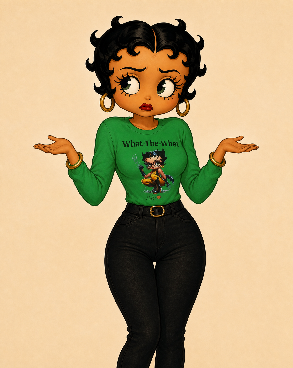 Long Sleeve T‑Shirt — “What-The-What” Cute Wolverine Cartoon Graphic, Funny Betty Boop Top, Unisex T-shirt